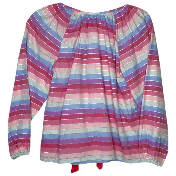 J. Crew Womens Peasant Top Size XXS‎ Metallic Pastel Striped Tassel NWOT Boho - Picture 3 of 10
